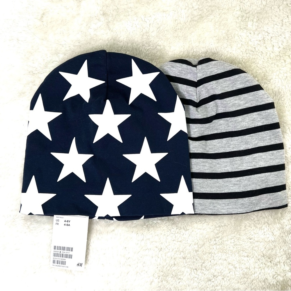 H&M 2-pack Jersey Hats - Dark blue/stars Size 4-8Y